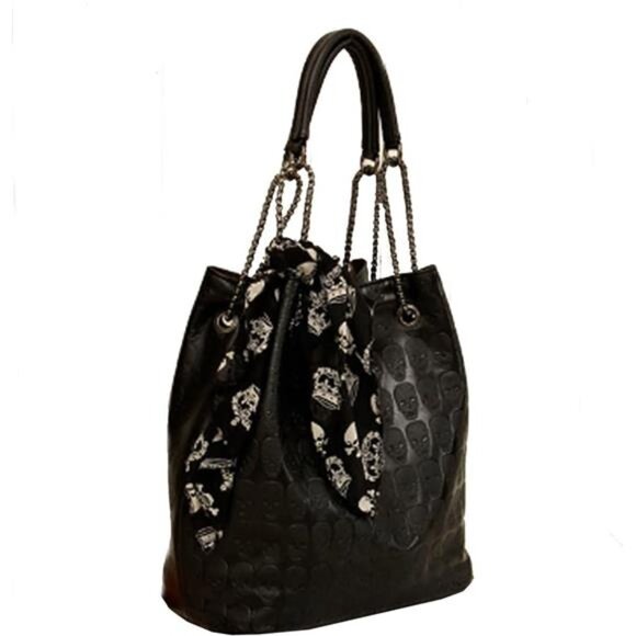 Womens Skull Print PU Leather Hobo Tote Shoulder Bag Package Handbag with Gift - Picture 2 of 7